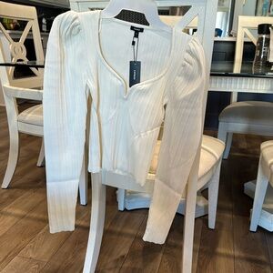 Ribbed long sleeve sweater with sweetheart neck